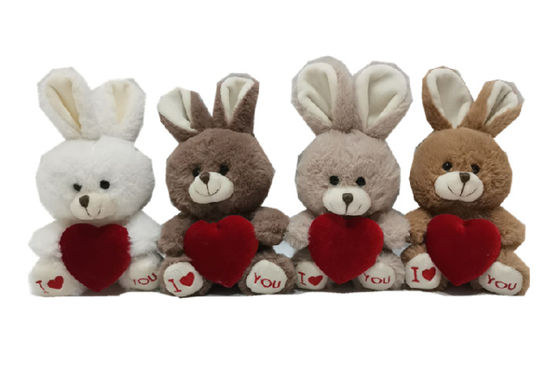 La peluche molle di San Valentino della tintura del legame gioca 4 conigli di CLR con cuore rosso