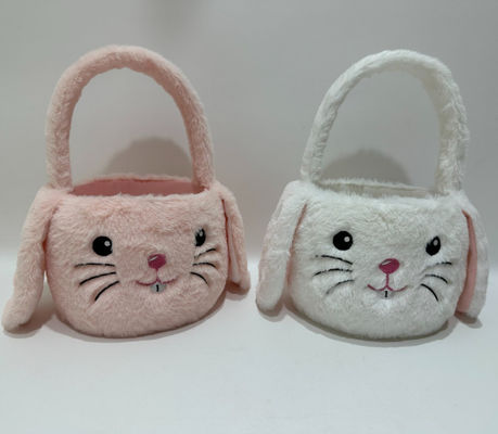 Hot Selling Pasqua Carino&Pretty Rosa &White Plush Bunny Basket giocattolo