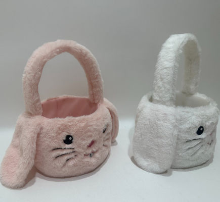 Hot Selling Pasqua Carino&Pretty Rosa &White Plush Bunny Basket giocattolo