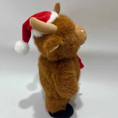 Canto e danza Natale Highland Cow Plush Toy Musical Animato Animali farcito Natale Highland Cow Bambola