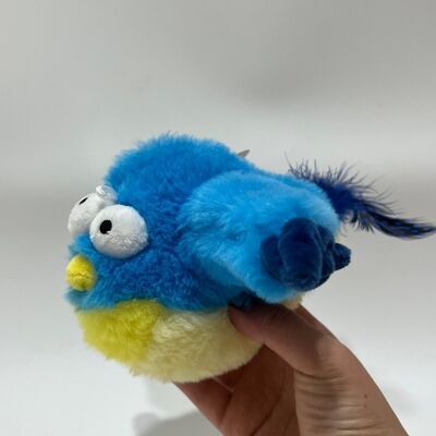 Peluche Blu di Uccello Cicciotto con Suono Spremere per Cinguettare Divertente Uccello di Peluche Giocattolo Interattivo per Alleviare lo Stress