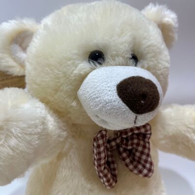 Orso di peluche interattivo che canta e batte le mani, orsacchiotto classico con papillon a quadri, animale di peluche