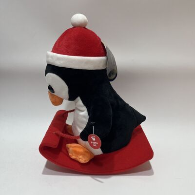 Swinging Sleigh Penguin and Santa Plush Toy Swings Back and Forth Plays Three Songs Christmas Interactive Doll Party Prop