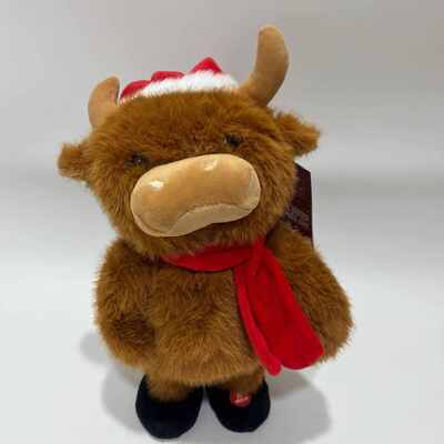 Canto e danza Natale Highland Cow Plush Toy Musical Animato Animali farcito Natale Highland Cow Bambola